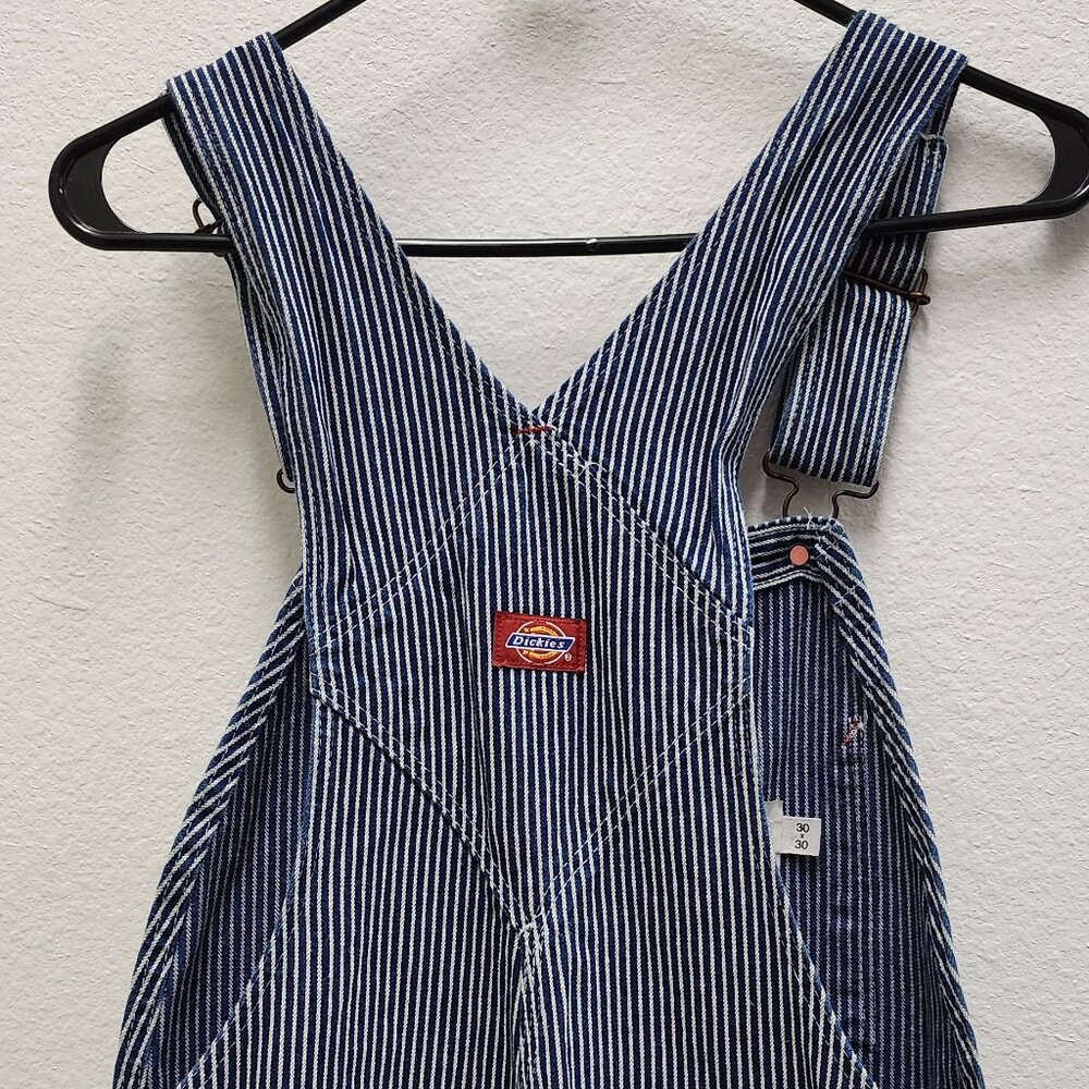 Dickies Navy and White Striped Women's Denim Overalls 30 x 30